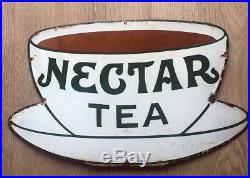 Original Vintage c1920 Nectar Tea Dye Cut Enamel Advertising Sign