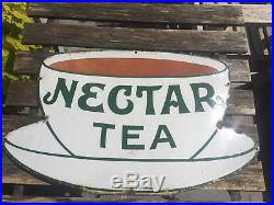Original Vintage c1920 Nectar Tea Dye Cut Enamel Advertising Sign
