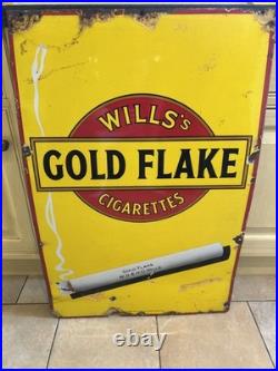 Original Will's Gold Flake Cigarettes Enamel Advertising Sign Vintage Striking