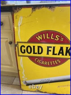Original Will's Gold Flake Cigarettes Enamel Advertising Sign Vintage Striking