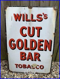 Original Wills's Large Enamel Cut Golden Bar Tobacco Sign 1930 40s Vintage Lrg