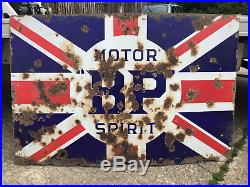 Original large Vintage BP Union Jack Enamel Sign, Automobilia, barn find