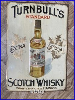 Original vintage Antique Tin Advertising Sign Whisky Hawick not enamel Scottish