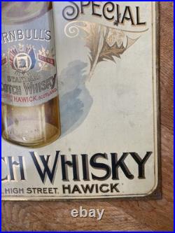 Original vintage Antique Tin Advertising Sign Whisky Hawick not enamel Scottish