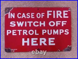 Original vintage Enamel Petrol Pump Fire Switch Sign Not Tin. Automobilia