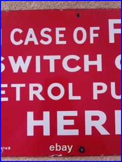 Original vintage Enamel Petrol Pump Fire Switch Sign Not Tin. Automobilia