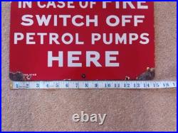 Original vintage Enamel Petrol Pump Fire Switch Sign Not Tin. Automobilia
