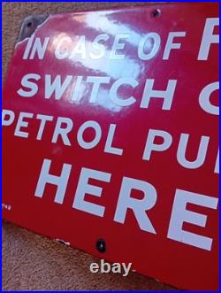 Original vintage Enamel Petrol Pump Fire Switch Sign Not Tin. Automobilia
