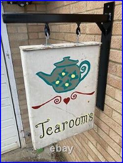 Original vintage Wooden advertising Tearoom sign Double Sided With Bracket Heavy