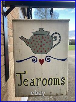 Original vintage Wooden advertising Tearoom sign Double Sided With Bracket Heavy