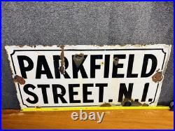 Original vintage enamel London street sign Parkfield Street, Islington N1