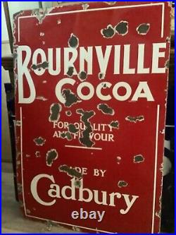 Original vintage large enamel Bourneville Cocoa advertising sign