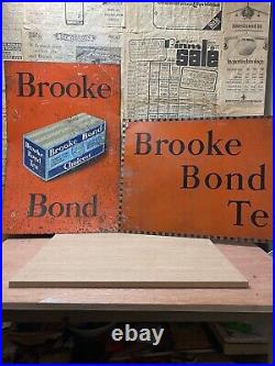 Pair ORIGINAL BROOK BOND TEA ENAMEL ADVERTISING VINTAGE SIGN Shop Display