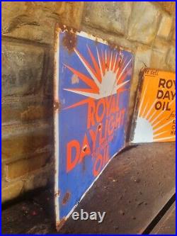 Pair of Original Vintage Royal Daylight Oil Double Sided Enamel Signs