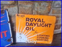 Pair of Original Vintage Royal Daylight Oil Double Sided Enamel Signs