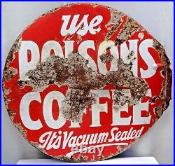 Polson's Coffee Butter Advertise Sign Vintage Porcelain Enamel Double Sided Rare