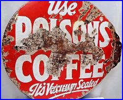 Polson's Coffee Butter Advertise Sign Vintage Porcelain Enamel Double Sided Rare