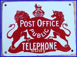 Post Office Vintage Public Telephone sign Enamel Rare Antique