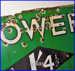 Power guaranteed enamel sign early advertising decor mancave garage metal vintag