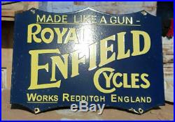 RARE 1920's Old Vintage Royal Enfield Motorcycle Ad. Porcelain Enamel Sign Board