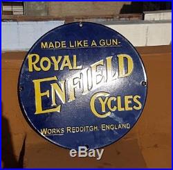 RARE 1920's Old Vintage Royal Enfield Motorcycle Ad. Porcelain Enamel Sign Board
