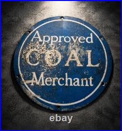 RARE VINTAGE ENAMEL SIGN Approved Coal Merchant Industrial Original 30.5cm