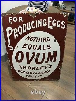 RARE Vintage original Enamel Ovum Thorleys Sign