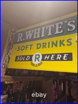 R. White's Soft Drinks Vintage Sign Original enamel double sided