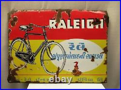 Raleigh Cycle Vintage Porcelain Enamel Sign Board Bicycle Shop Display Advertis