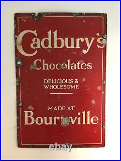 Rare 1920/30s Vintage Original Cadburys Enamel Chocolate Sign Approx 2ft X 3ft
