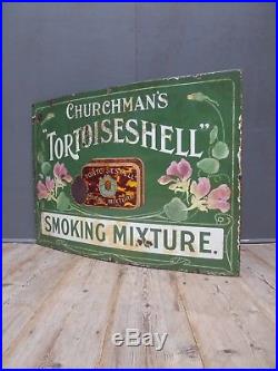 Rare Antique Vintage Churchman's Tortoiseshell Enamel Advertising Sign