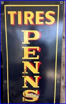 Rare Early Vintage Vertical Enamel Pennsylvania Tire Sign Oil Gasoline