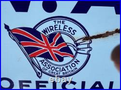 Rare Find Original vintage enamel shop sign'W. A The Wireless Association Dealer Rare Find Original vintage enamel shop sign'W. A The Wireless Association Dealer