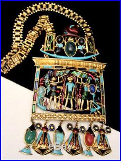 Rare Huge Vintage Signed Di' Orios Egyptian Revival Hyroglifics Necklace A6