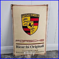 Rare Large Vintage Porsche Cushion Style Enamel Sign Ricambi Originali