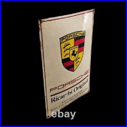 Rare Large Vintage Porsche Cushion Style Enamel Sign Ricambi Originali