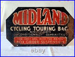 Rare MIDLAND CYCLING TOURING BAG Enamel Sign Vintage Bicycle Advertising Post