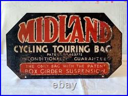 Rare MIDLAND CYCLING TOURING BAG Enamel Sign Vintage Bicycle Advertising Post