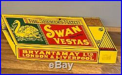 Rare Original Enamel Swan Vesta Advertising Sign Vintage Tobacco Cigarette Match