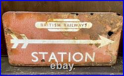 Rare Original Reclaimed British Railways Vintage Station Enamel Arrow Sign