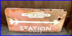 Rare Original Reclaimed British Railways Vintage Station Enamel Arrow Sign