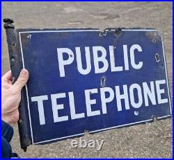 Rare PUBLIC TELEPHONE Enamel Sign Double Sided 1920s Vintage Automobilia Railway