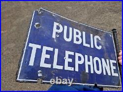 Rare PUBLIC TELEPHONE Enamel Sign Double Sided 1920s Vintage Automobilia Railway