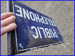 Rare PUBLIC TELEPHONE Enamel Sign Double Sided 1920s Vintage Automobilia Railway