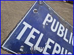 Rare PUBLIC TELEPHONE Enamel Sign Double Sided 1920s Vintage Automobilia Railway