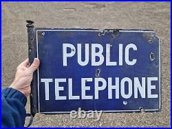 Rare PUBLIC TELEPHONE Enamel Sign Double Sided 1920s Vintage Automobilia Railway