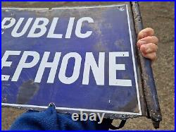 Rare PUBLIC TELEPHONE Enamel Sign Double Sided 1920s Vintage Automobilia Railway