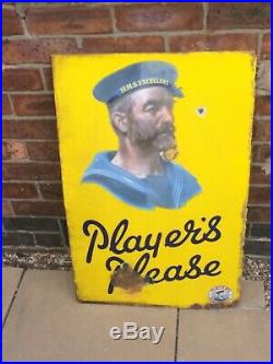 Rare Players Please vintage ORIGINAL enamel cigarette pub sign 1920s 75cm x 50