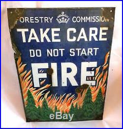 Rare Vintage Forestry Commission'take Care' Fire Enamel Sign