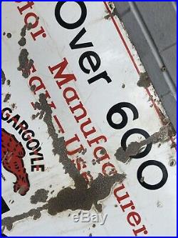 Rare Vintage Gargoyle Mobiloil Enamel Sign Over 600 Motor Manufacturers Say Use